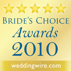 NYX Entertainment and Events 2010 WeddingWire Bride's Choice Award badge with five stars and a weddingwire.com footer.