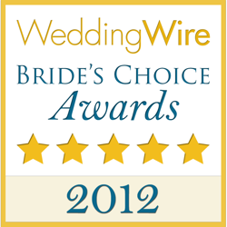 NYX Entertainment and Events 2012 WeddingWire Bride's Choice Award badge. A visual testament to NYX's long-standing reputation in the wedding industry.