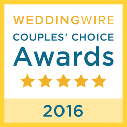 NYX Entertainment and Events 2016 WeddingWire Couples' Choice Award badge, showcasing a consistent record of client satisfaction with five gold stars.