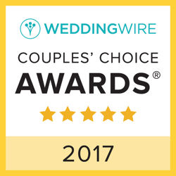 NYX Entertainment and Events 2017 WeddingWire Couples' Choice Award badge featuring five gold stars and a white and yellow design.
