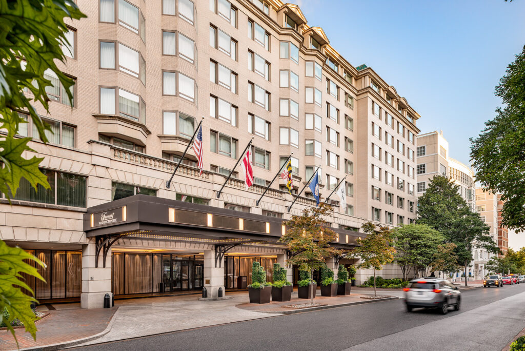 Fairmont Hotel Exterior — The Fairmont Washington, D.C., Georgetown entrance on M Street NW.